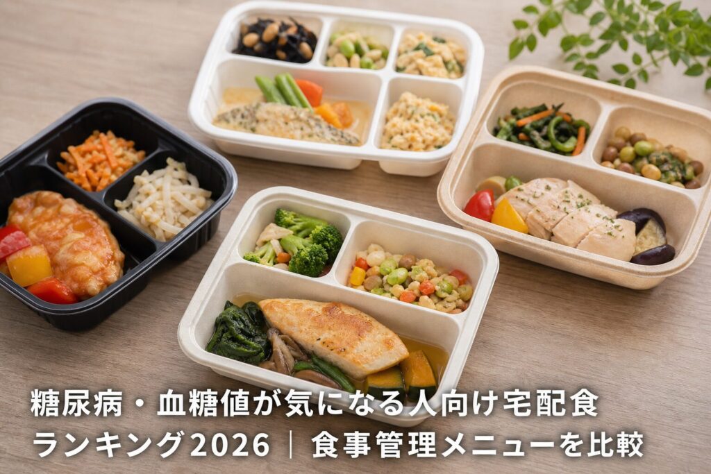 糖尿病・血糖値が気になる人向け宅配食ランキング2026｜食事管理メニューを比較のアイキャッチ画像