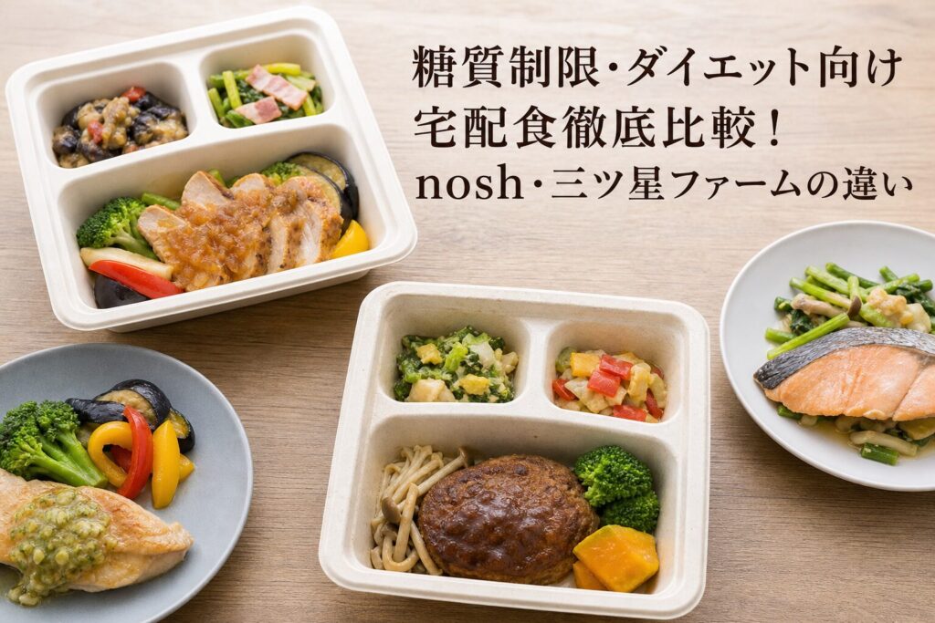 糖質制限・ダイエット向け宅配食徹底比較！nosh・三ツ星ファームの違いのアイキャッチ画像