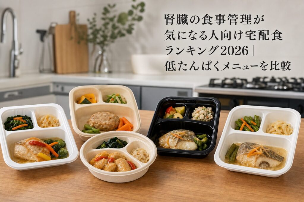 腎臓の食事管理が気になる人向け宅配食ランキング2026｜低たんぱくメニューを比較のアイキャッチ画像