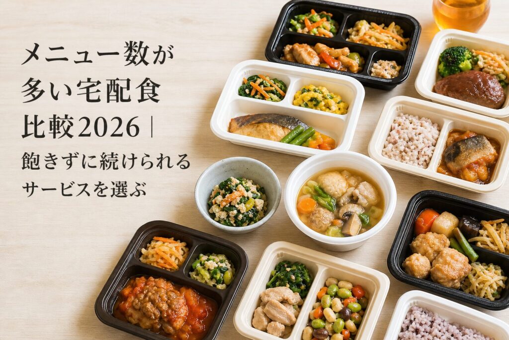 メニュー数が多い宅配食比較2026｜飽きずに続けられるサービスを選ぶのアイキャッチ画像