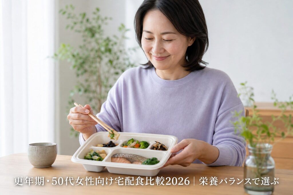 更年期・50代女性向け宅配食比較2026｜栄養バランスで選ぶのアイキャッチ画像