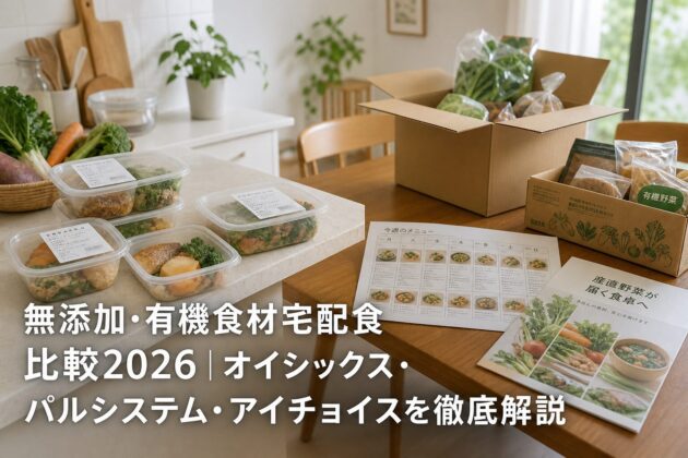 無添加・有機食材宅配食 比較2026｜オイシックス・パルシステム・アイチョイスを徹底解説のアイキャッチ画像