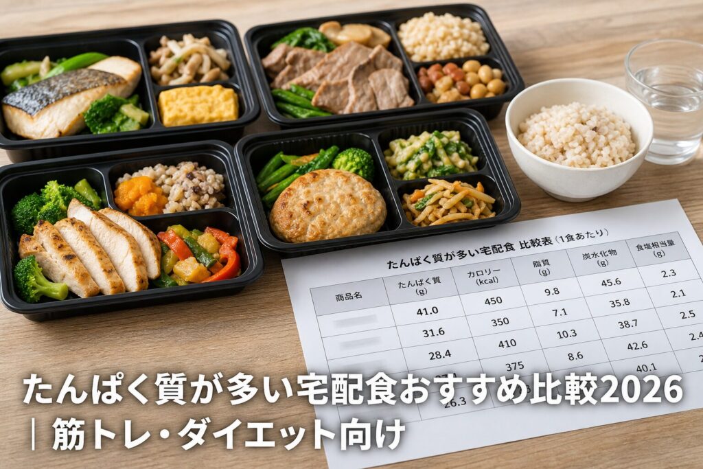 たんぱく質が多い宅配食おすすめ比較2026｜筋トレ・ダイエット向けのアイキャッチ画像