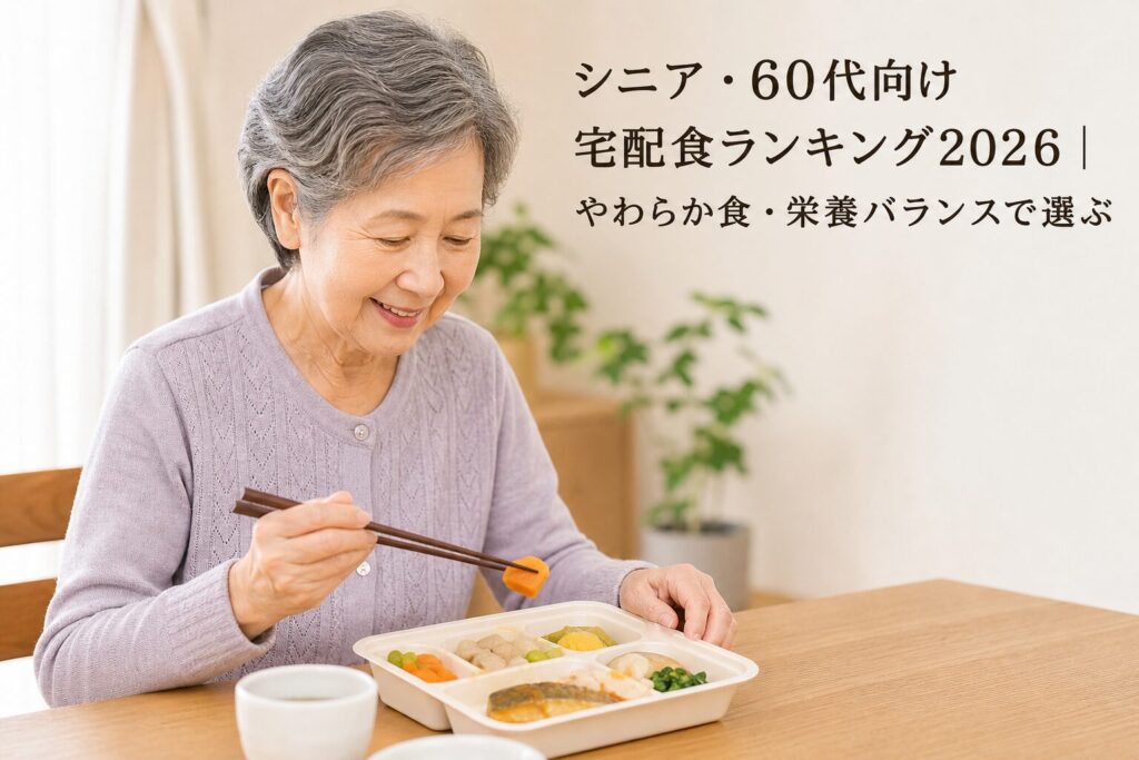 シニア・60代向け宅配食ランキング2026｜やわらか食・栄養バランスで選ぶのアイキャッチ画像