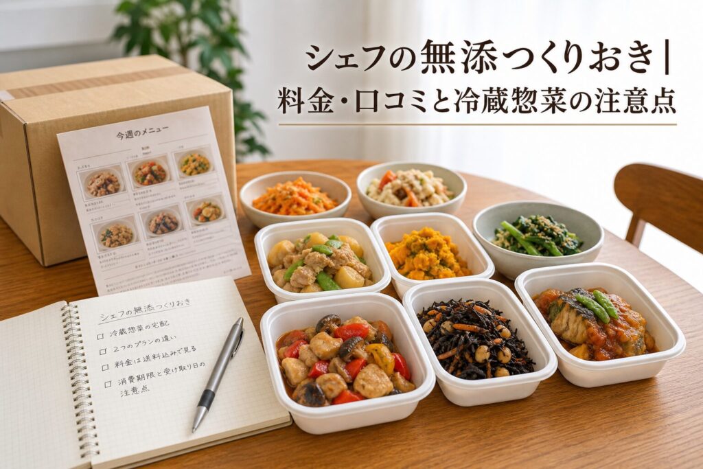 シェフの無添つくりおき| 料金・口コミと冷蔵惣菜の注意点のアイキャッチ画像