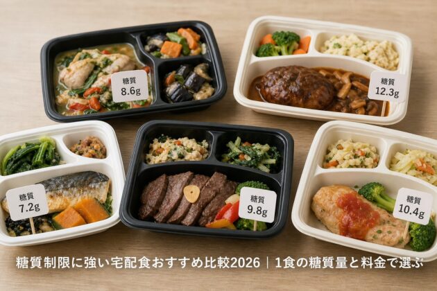 糖質制限に強い宅配食おすすめ比較2026|1食の糖質量と料金で選ぶのアイキャッチ画像