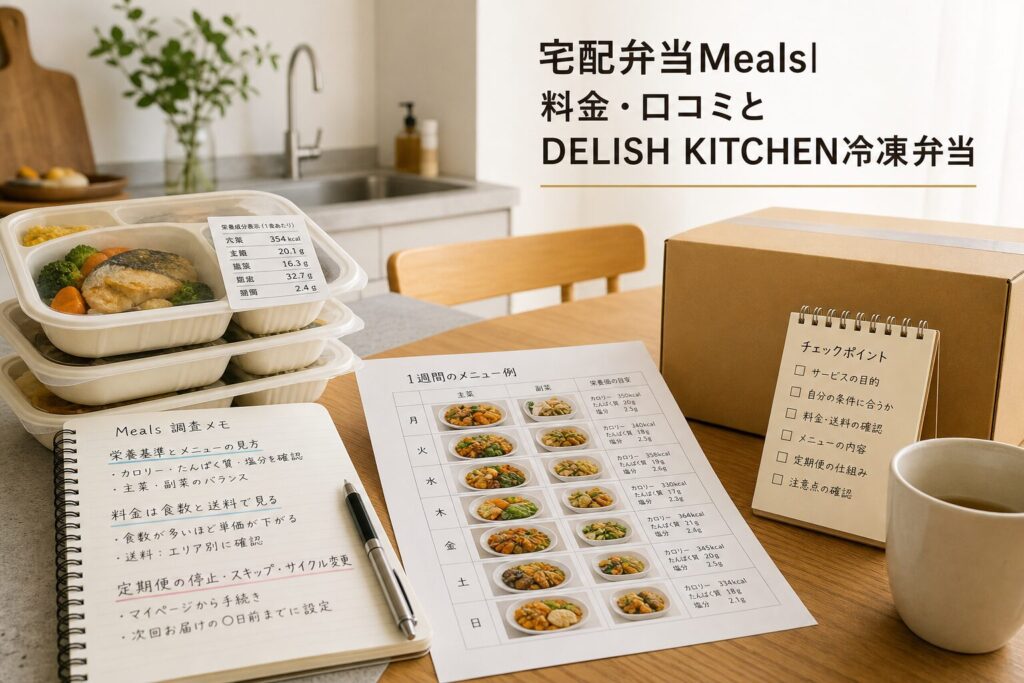 宅配弁当Meals| 料金・口コミとDELISH KITCHEN冷凍弁当のアイキャッチ画像